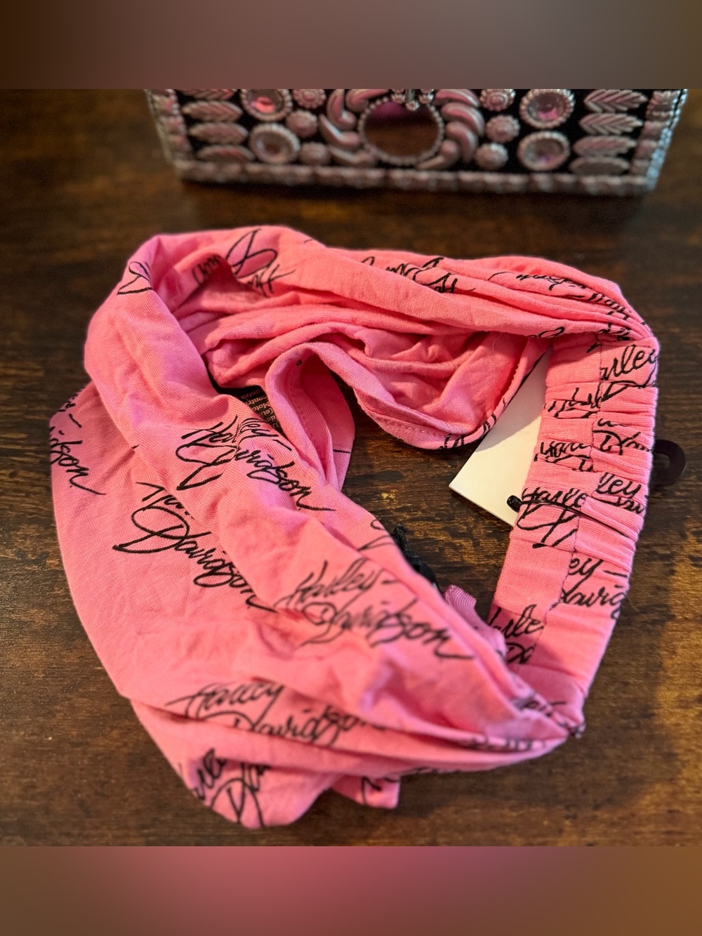 Harley-Davidson Pink Script Logo Bandana Headwrap Biker Scarf NWT - Picture 2 of 6